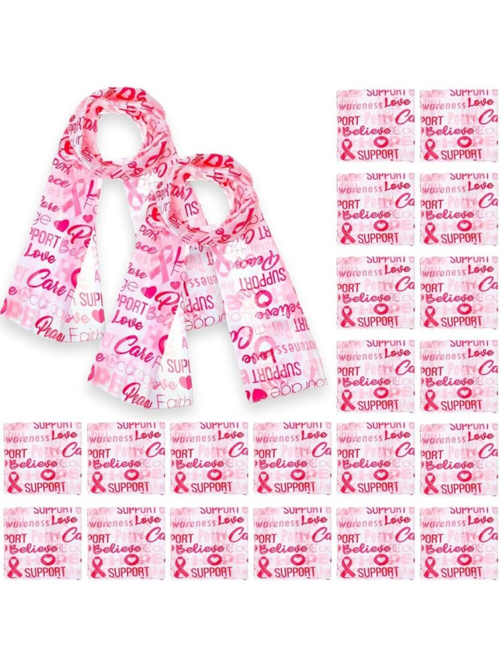 24 Pcs Pink Ribbon Scarves for Breast Cancer Awareness - Stylish & Supportive